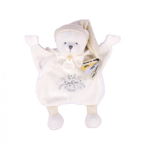 Doudou Darčeková sada Plyšový muchláčik medvedík s čiapočkou béžový 25 cm