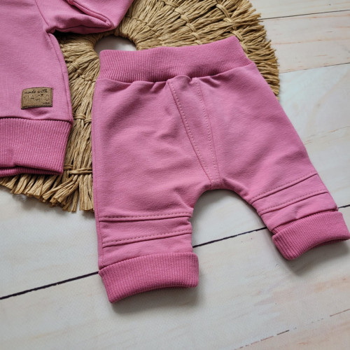 2-dielna bavlnená tepláková súprava s odopínacou kapucňou - ružová