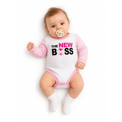 Body dlhý rukáv s vtipným textom Baby Nellys, The New Boss, veľ. 86, holka