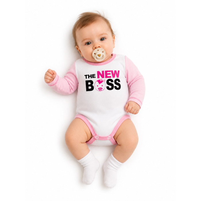 Body dlhý rukáv s vtipným textom Baby Nellys, The New Boss, veľ. 86, holka