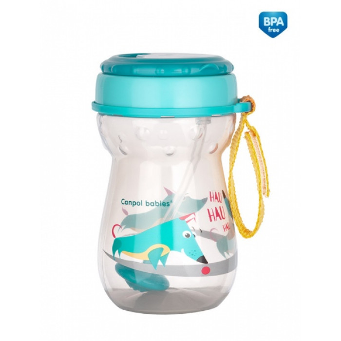 Canpol babies Športová nekvapkajúci fľaša so slamkou Psík - tyrkysová