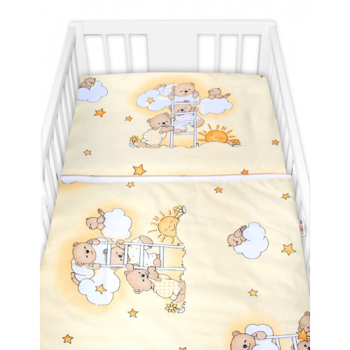 Mantinel s obliečkami Premium, 3D sada, Medvedík na rebríku, žltý, 135x100cm