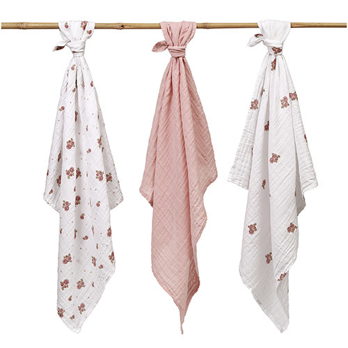 Mušelínové plienky BabyOno, Super Soft ružové, 100% bavlna, 3 ks x 70x70 cm, Flowers