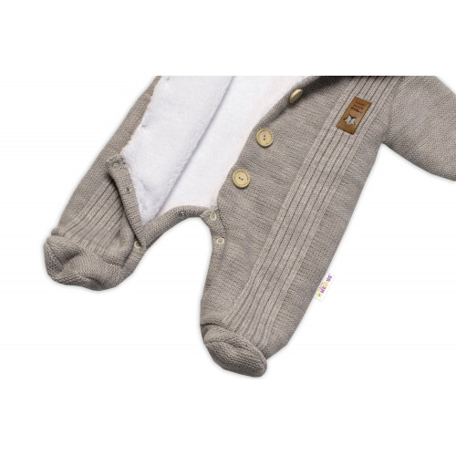Baby Nellys Pletená kombinéza/overal LUX STAR s kožúškom - dvojvrstvová, béžová