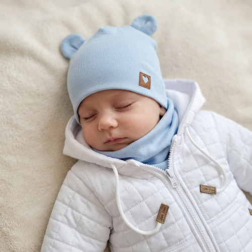 Z&Z, Dvojvrstvová bavlnená čiapočka LOVE TEDDY, sv. modrá, veľ. 68/74