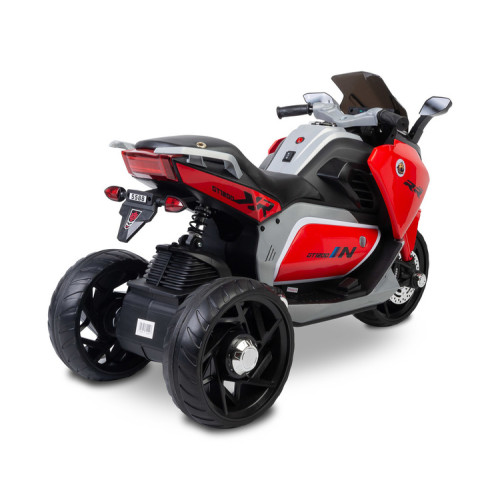 Elektrická trojkolka pre deti TOYZ – 2 motory, LED, USB, červená