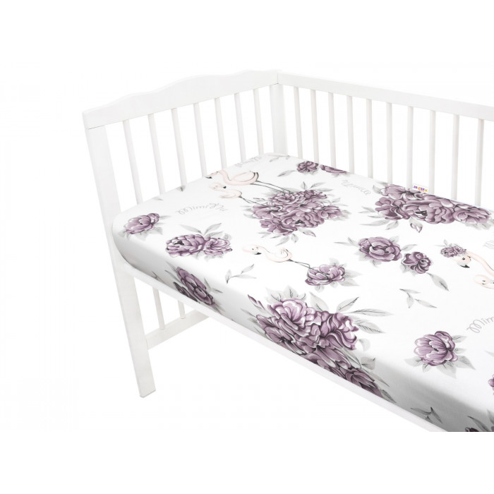 Baby Nellys Detské bavlnené prestieradlo do postieľky, Plameniak - slivkový, 140 x 70 cm
