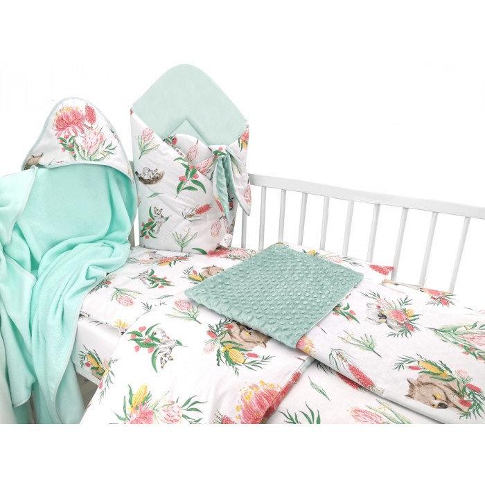 Baby Nellys 6-dielna výhod. súprava pre bábätko s darčekom,120 x 90, Exotika, biela/mátová