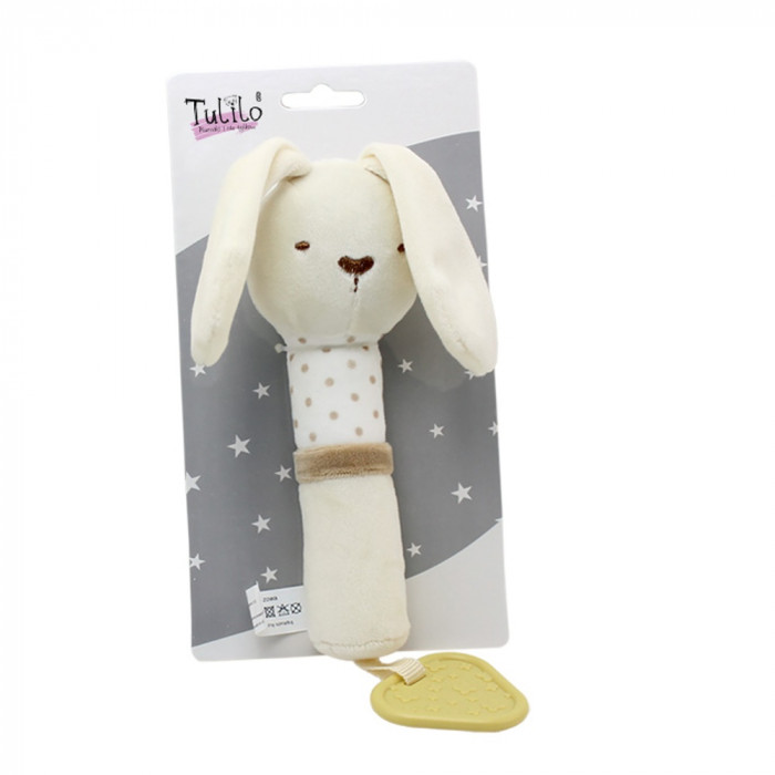 Plyšová hračka s pískátkem a hryzátkom Zajačik - smotanový