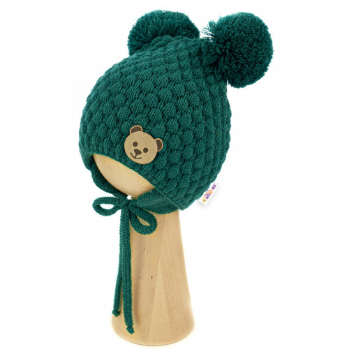 Zimná pletená čiapka Teddy Bear na zaväzovanie, zelená