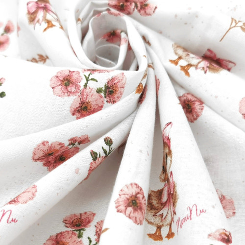 Spací vak, bavlna, 74 cm, Kačičky - biela, púdrovo ružová