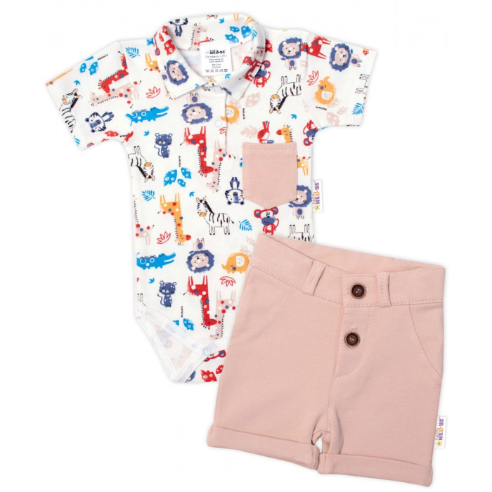 Baby Nellys 2-dielna sada body kr. rukáv, kraťasky, Safari - ecru/béžová, veľ. 68