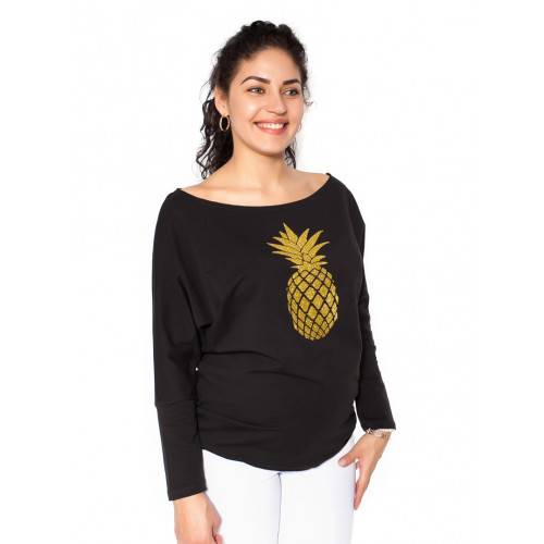 Be MaaMaa Tehotenská mikina, triko Ananas - čierné. vel. XS
