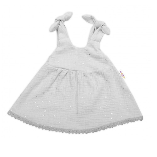 Baby Nellys Letné ľahučké mušelínové šaty Summer Stars - sivé, veľ. 92/98