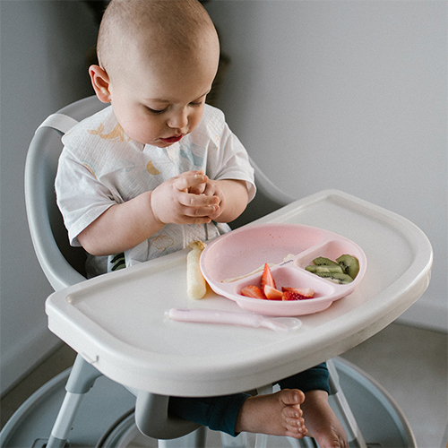 Detský jedálenský set BabyOno, silikónový tanier s prísavkou + príbory nerez,silikón, pink