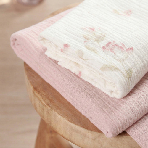 Mušelínové plienky krešované sada 3 ks Flowers Pink – 120×120, 70×60, 30×35 cm