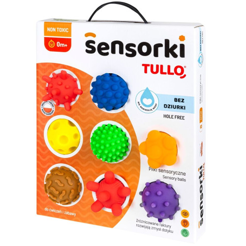 Tullo Senzorické loptičky farebné 8 ks bez dierok – 59–77 mm, 0m+