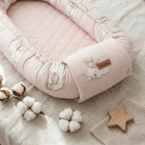 Hniezdočko, kokon pre bábätko - bavlna, mušelín, růžoví,  Bear, Rabbit