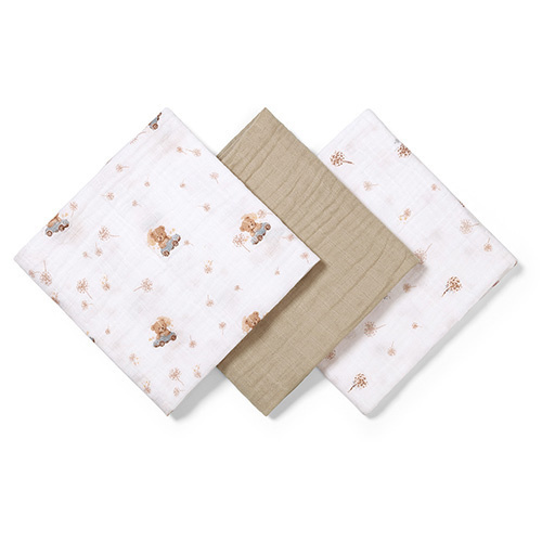 Mušelínové plienky BabyOno, Super Soft béžové, 100% bavlna, 3 ks x 70x70 cm, Medvedík I