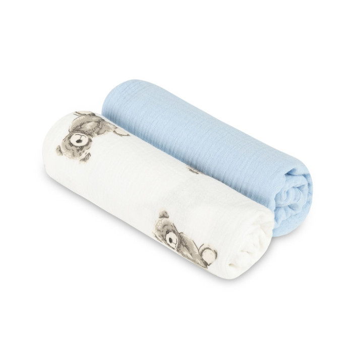 Mušelínové plienky krešované 60×75 cm Teddy Blue – sada 2 ks