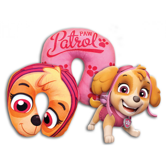 Detský cestovný vankúšik Paw Patrol do auta – opierka hlavy, ružová