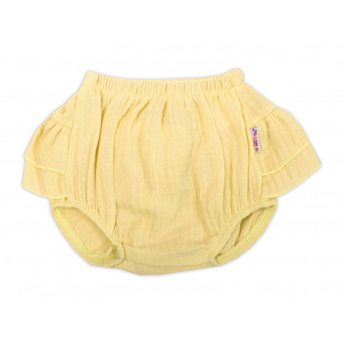 Baby Nellys 3-dielna mušelínová súpravička, body, kraťasky+čelenka GIRL, žltá