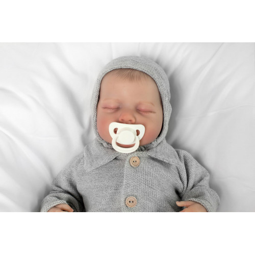 Pletená čiapočka na zaväzovanie bonetka Boy, Hand Made Baby Nellys, sivá, veľ. 68/74