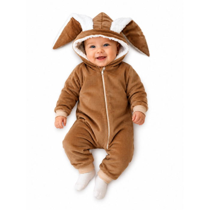 Menčestrová kombinézka /overal s kožušinkou Cute Bunny - hnedá