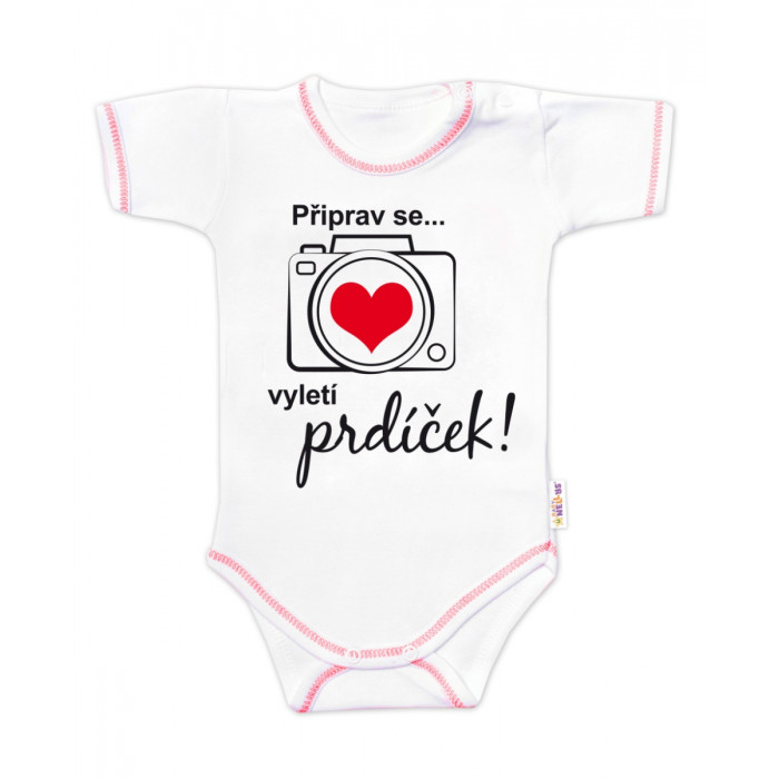 Body krátky rukáv s vtipným textom Baby Nellys, Připrav se....vyletí prdíček, veľ. 86