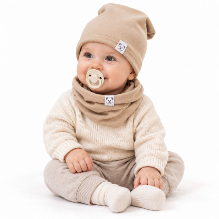 Čiapka s nákrčníkom bavlna, Little Bear, Baby Nellys, cappuccino