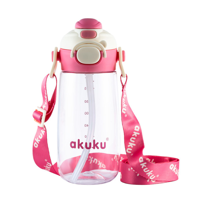 Detská fľaša na pitie so slamkou, bidon 480 ml pink – do školy, na šport aj výlety