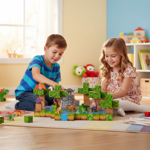 Magnetické stavebné kocky pre deti dinosaury 142 dielikov