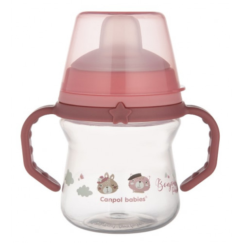 Nevylievací hrnček Canpol Babies s mäkkým náustkom - Bonjour, ružový, 150 ml