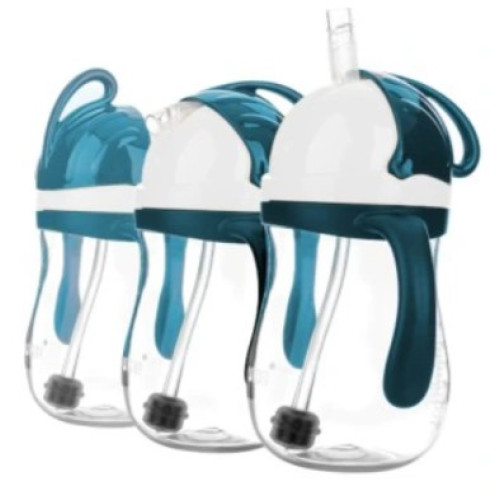 Akuku fľaša so slamkou a závažím - bielo/granát,  280 ml