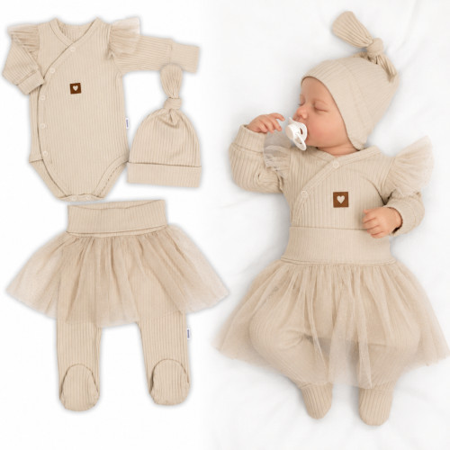 Rebrovaná rastúca súprava 3D Lux, Sweet Angel - béžová, 62/68