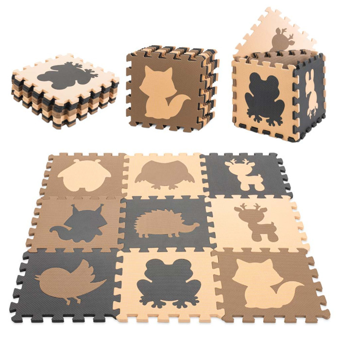 Pěnové puzzle Zvieratká béžové 85×85 cm – 9 dielov, EVA pena, 3+