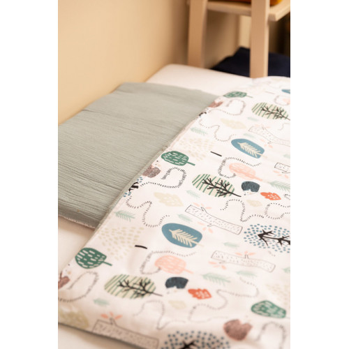 Mušelínové obliečky do postieľky 135x100, Ježko Toník, zelené