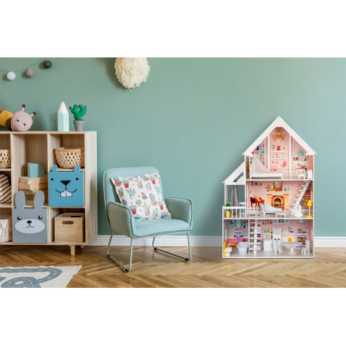 Drevený domček pre bábiky Rezidencia, 3 poschodia, XXL, púdrová