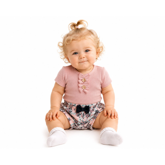 Baby Nellys Dojčenské rebrované body s gombíkmi kr. rukáv, Girl - púdrové, veľ. 86