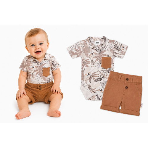 Baby Nellys 2-dielna sada body kr. rukáv, kraťasky, Koala - béžová, hnedá