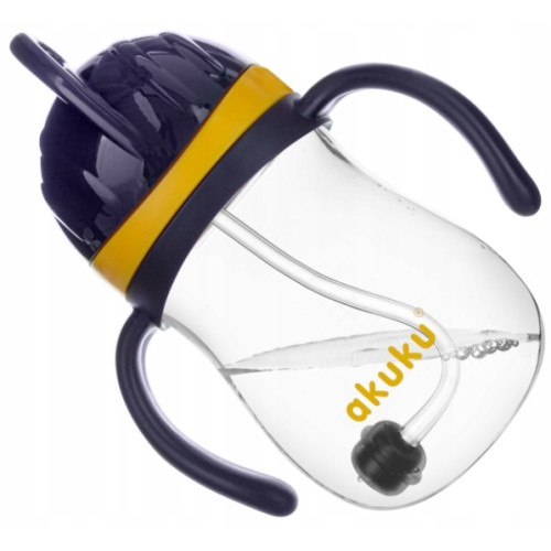Akuku fľaša so slamkou a závažím - navy/žltý, 280 ml