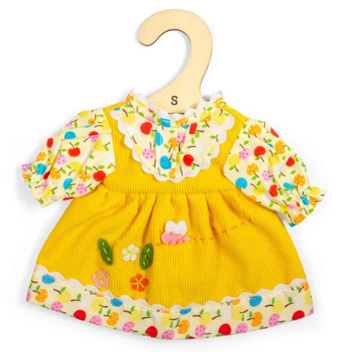 Bigjigs Toys Žlté šaty s jabĺčkami a kvietkami pre bábiku 28 cm