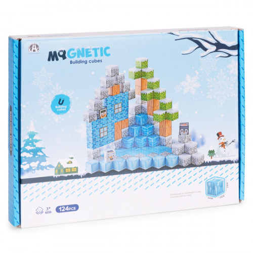 Magnetické konštrukčné kocky pre deti, súprava 124 dielov - Zima