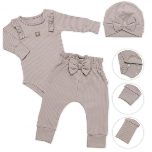 Rebrovaná rastúca súprava 3D, Baby Girl - taupe