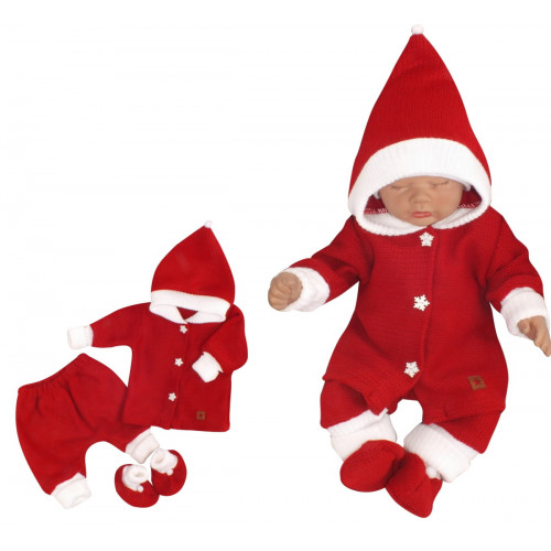Z&Z 3-dielna pletená súprava, kabátik, nohavice a topánočky Baby Santa, červená, veľ. 86