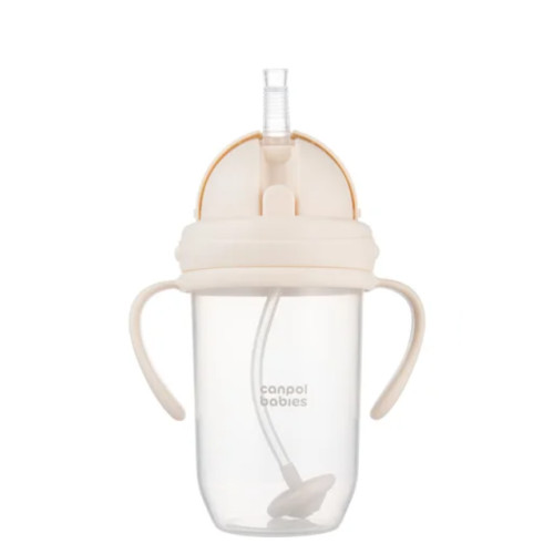 Canpol babies hrnček nevylievací 270 ml so slamkou so závažím, krémový, 6m+