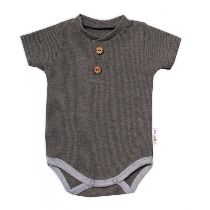 Baby Nellys Dojčenské rebrované body s gombíkmi kr. rukáv, Boy - sivé, veľ. 86