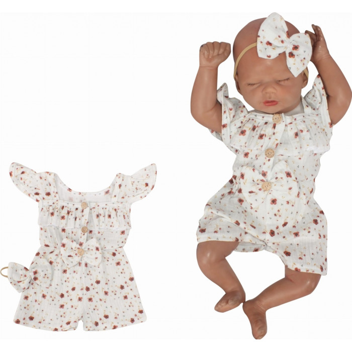 Body s nohavičkami kr. rukáv + čelenka, mušelín, 2D sada, Z&Z, biela, veľ. 68