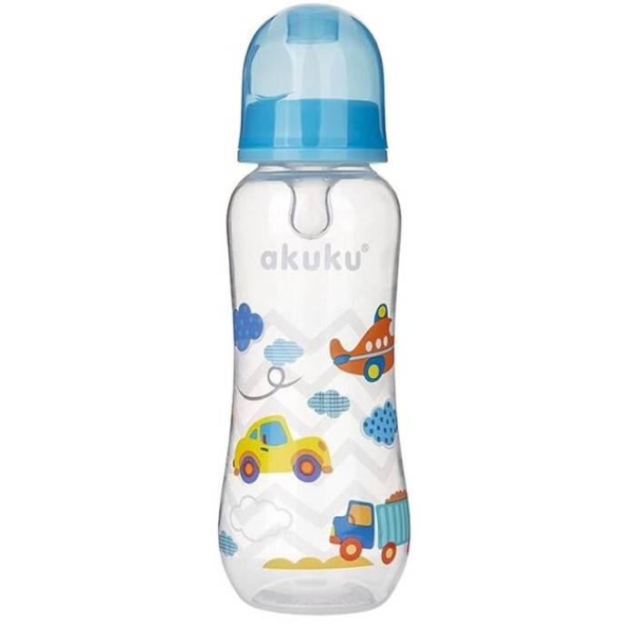 Dojčenská, plastová fľaštička Akuku, Autíčka, 250 ml - modrá