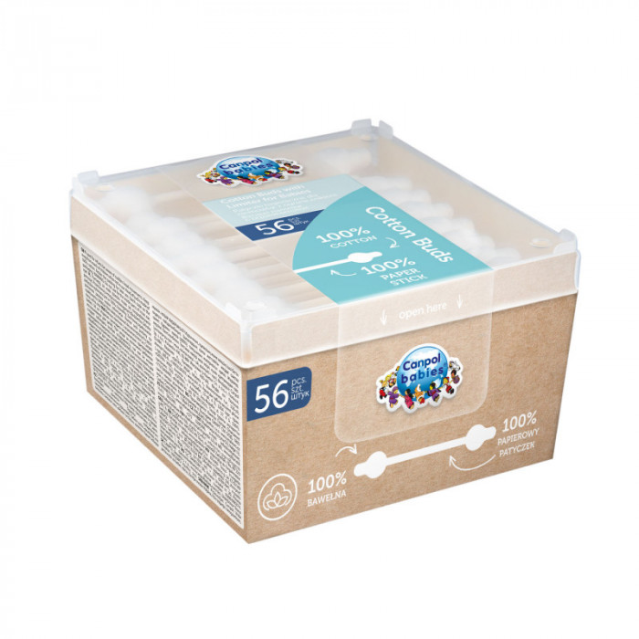 Vatové tyčinky na čistenie uší s obmedzovačom, Canpol babies 56 ks